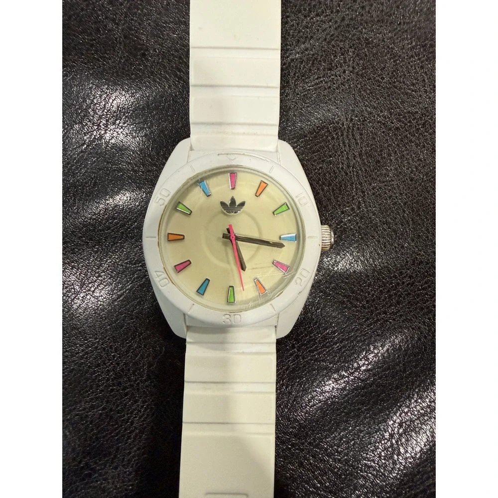 Adidas White Rubber Analog Dive‎ Style Watch Colorful Markers Pink need battery